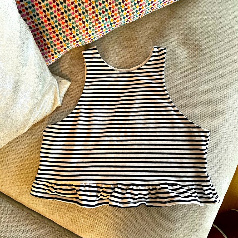 navy & white stripped cropped ruffle tank top
